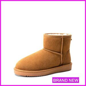 Genuine Suede Snow Boots Slip On Ankle Boots Faux Fur Lining Memory Foam Warm